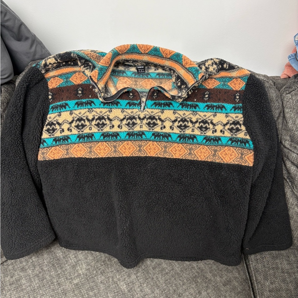 SHEIN Black and Multicolor Patterned Sweater